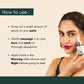 Image displaying step-by-step usage of Vitamin C Serum, with a beautiful woman holding the bottle.